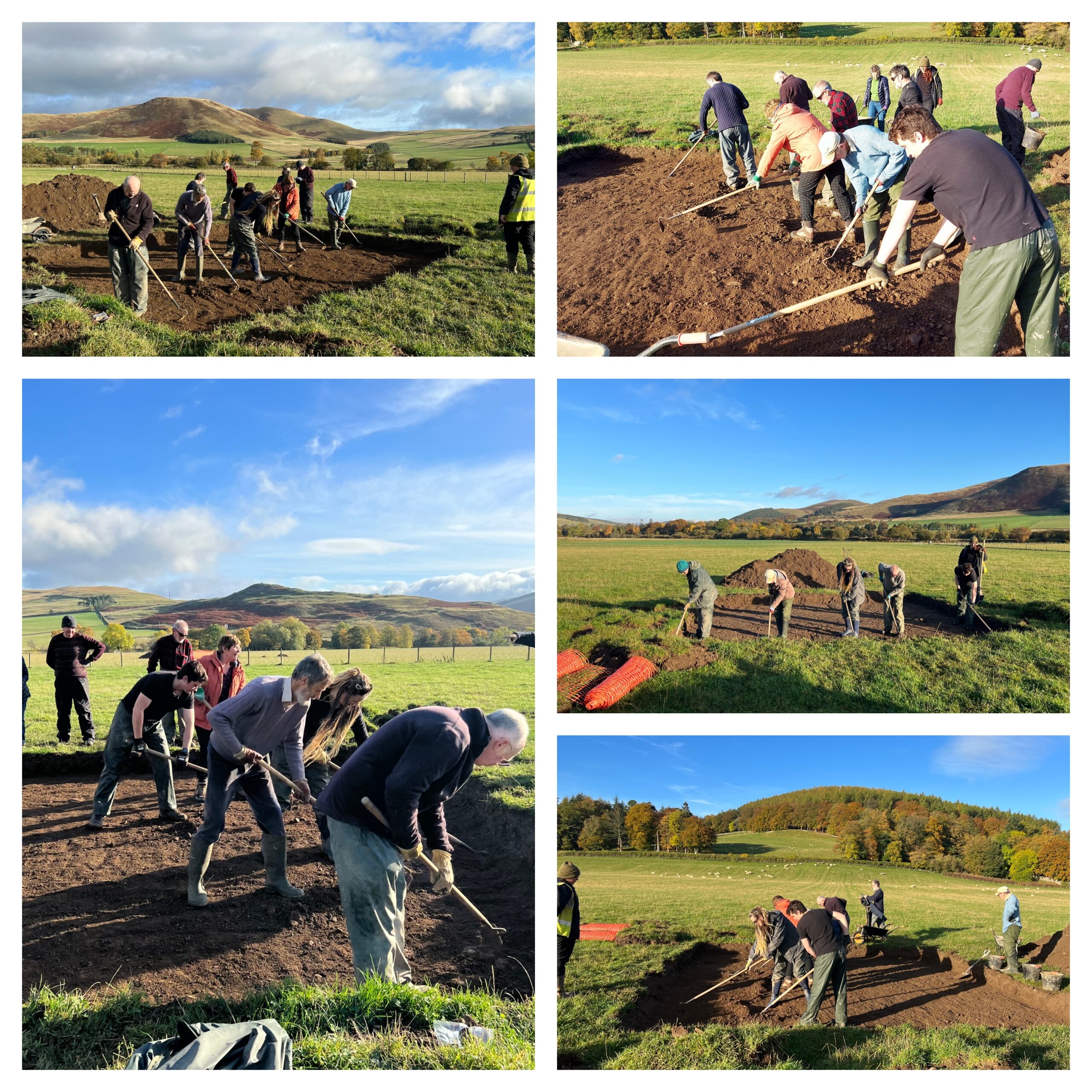 Collage of ohotos Hoeing Trench 5 Day 6 Thirlestone Barrows