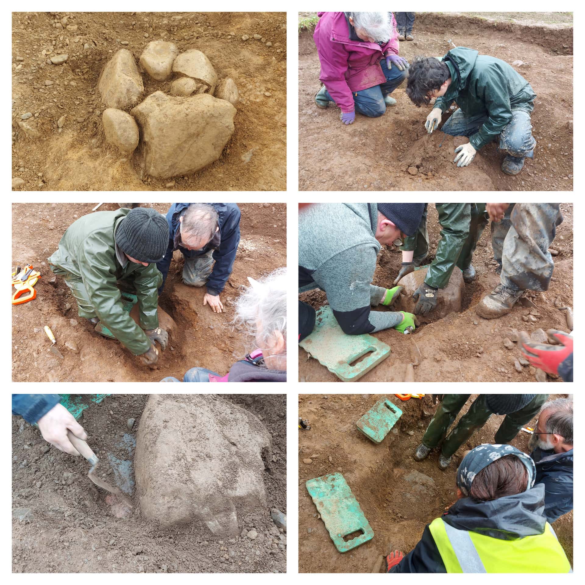 Removing burial stones, Thirlestane Barrows